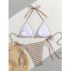image:imageMakeMeChic Womens Striped Triangle Thong Micro Bikini Sets Halter Swimsuits Bathing SuitStriped Mocha Brown