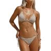 image:imageMakeMeChic Womens Striped Triangle Thong Micro Bikini Sets Halter Swimsuits Bathing SuitStriped Mocha Brown