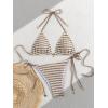image:imageMakeMeChic Womens Striped Triangle Thong Micro Bikini Sets Halter Swimsuits Bathing SuitStriped Mocha Brown