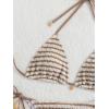 image:imageMakeMeChic Womens Striped Triangle Thong Micro Bikini Sets Halter Swimsuits Bathing SuitStriped Mocha Brown