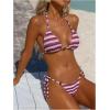image:imageMakeMeChic Womens Striped Triangle Thong Micro Bikini Sets Halter Swimsuits Bathing SuitStriped Purple Pink