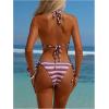 image:imageMakeMeChic Womens Striped Triangle Thong Micro Bikini Sets Halter Swimsuits Bathing SuitStriped Purple Pink
