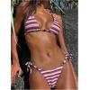 image:imageMakeMeChic Womens Striped Triangle Thong Micro Bikini Sets Halter Swimsuits Bathing SuitStriped Purple Pink