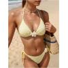 image:imageMakeMeChic Womens Summer 2 Piece Swimsuit 3D Floral Halter Bikini Sets Vacation Triangle Tie Back Bathing SuitPale Yellow