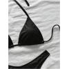 image:imageMakeMeChic Womens Triangle Thong Bikini Sets Floral Polka Dots Bandeau Bathing Suit Swimsuit CoverupBlack