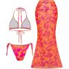 image:imageMakeMeChic Womens Triangle Thong Bikini Sets Floral Polka Dots Bandeau Bathing Suit Swimsuit CoverupFlower Orange