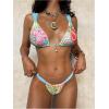 image:imageMakeMeChic Womens Triangle Thong Bikini Sets Floral Polka Dots Bandeau Bathing Suit Swimsuit CoverupGreen Blue Multi