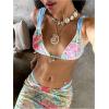 image:imageMakeMeChic Womens Triangle Thong Bikini Sets Floral Polka Dots Bandeau Bathing Suit Swimsuit CoverupGreen Blue Multi