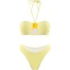 image:imageMakeMeChic Womens Triangle Thong Bikini Sets Floral Polka Dots Bandeau Bathing Suit Swimsuit CoverupHalter Yellow
