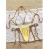 image:imageMakeMeChic Womens Two Piece Bikini Set Halter Triangle Ring Tie Side Swimsuit Beachwear Bathing SuitsYellow