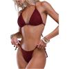 image:imageMakeMeChic Womens 2 Piece Bikini Set Lace Beaded Halter Triangle Tie Side SwimsuitRed