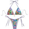 image:imageMakeMeChic Womens 2 Piece Bikini Sets Graphic Print Tie Back Halter Swimsuit Bathing SuitMulticolor