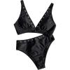 image:imageMakeMeChic Womens 2 Piece Bikini Sets Grommet Eyelet V Neck Sleeveless Backless SwimsuitBlack