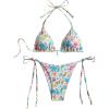 image:imageMakeMeChic Womens 2 Piece Bikini Sets Halter Triangle High Cut Thong Graphic Print Beach SwimsuitMulticolor