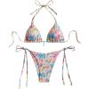 image:imageMakeMeChic Womens 2 Piece Bikini Sets Halter Triangle High Cut Thong Graphic Print Beach SwimsuitPink