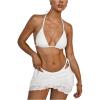 image:imageMakeMeChic Womens 3 Piece Bikini Set Lace Halter Tie Backless Thong Swimsuit with Lace Cover Up SkirtsWhite