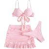 image:imageMakeMeChic Womens 3 Piece Bikini Set Push Up Knot High Cut Bathing Suit with Cover Up SkirtPink