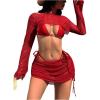 image:imageMakeMeChic Womens 4 Piece Summer Swimsuit Halter Tie Back Triangle Cheeky Bikini Sets with Crochet Cover UpsRed