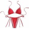 image:imageMakeMeChic Womens Beach 2 Piece Summer Gingham Bikini Sets Lace Trim Triangle Halter SwimsuitRed