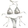 image:imageMakeMeChic Womens Bikini Set Halter Tie Back Triangle String Thong Bathing Suit SwimsuitsApricot
