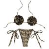 image:imageMakeMeChic Womens Cheetah Print Bikini Sets 3D Flower Halter Tie Side Backless Beachwear SwimsuitsMulticolor