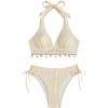 image:imageMakeMeChic Womens Fringe Bathing Suit 2 Piece High Waisted Bikini Sets Halter Summer Swim SuitApricot