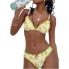 image:imageMakeMeChic Womens Plaid Gingham Bikini Set Halter Triangle Frill Trim Bathing SuitYellow