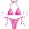 image:imageMakeMeChic Womens Plaid Gingham Bikini Sets Bow Halter Triangle Tie Side SwimsuitsPink