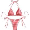 image:imageMakeMeChic Womens Plaid Gingham Bikini Sets Bow Halter Triangle Tie Side SwimsuitsRed and White