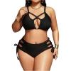 image:imageMakeMeChic Womens Plus Size 2 Piece Bikini Set Criss Cross Cut Out Tie Side High Waist SwimsuitBlack