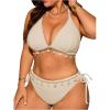 image:imageMakeMeChic Womens Plus Size 2 Piece Bikini Set Halter Tie Side High Waisted SwimsuitApricot