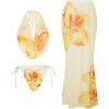 image:imageMakeMeChic Womens Plus Size 3 Piece Swimsuits Floral Halter Tie Back Draped Bikini Set with Long Beach SkirtYellow