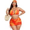 image:imageMakeMeChic Womens Plus Size 4 Piece Swimsuit Tie Dye Halter Bikini Set with Ruched Mesh Skirt and HeadbandOrange