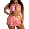 image:imageMakeMeChic Womens Plus Size Bikini Sets Graphic Print Triangle Halter Ruched SwimsuitMulticolor