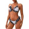 image:imageMakeMeChic Womens Polka Dots Bikini Set Halter Triangle Tie Side Ruffle Thong Bathing SuitsBlack and White