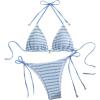 image:imageMakeMeChic Womens Striped Triangle Thong Micro Bikini Sets Halter Swimsuits Bathing SuitStriped Blue