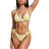 image:imageMakeMeChic Womens Summer 2 Piece Swimsuit 3D Floral Halter Bikini Sets Vacation Triangle Tie Back Bathing SuitPale Yellow