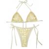 image:imageMakeMeChic Womens Summer Sequin String Bikini Sets Triangle Halter Cheeky Beach Vacation Bathing SuitsYellow