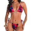 image:imageMakeMeChic Womens Tie Dye Bikini Sets Halter Triangle Ring Tie Backless String Swimsuits Bathing SuitRed