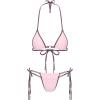 image:imageMakeMeChic Womens Two Piece Bikini Set Halter Triangle Ring Tie Side Swimsuit Beachwear Bathing SuitsPink