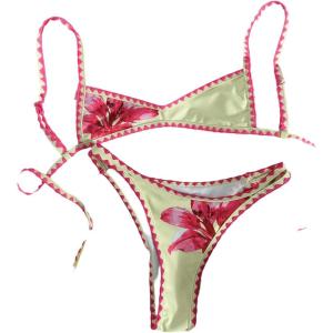 image:imageMakeMeChic Womens 2 Piece Summer Swimsuit Floral Print Tie Back Beach Micro Bikini SetsMulticolor