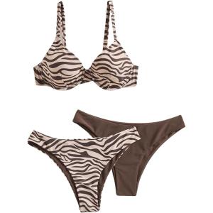 image:imageMakeMeChic Womens 3 Piece Bikini Set Zebra Striped Underwire Push Up SwimsuitMulticolor