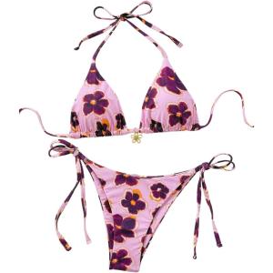 image:imageMakeMeChic Womens Floral Bikini Set Halter Triangle Tie Side String Thong SwimsuitsPink