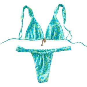 image:imageMakeMeChic Womens Floral Print 2 Piece Bikini Sets Tie Back Triangle Thong Bathing Suit SwimsuitBlue
