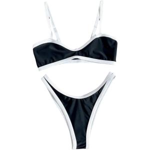 image:imageMakeMeChic Womens Micro Thong Bikini High Waisted Bikini Set Cheeky Swimsuit Bathing Suit SwimwearBlack and White