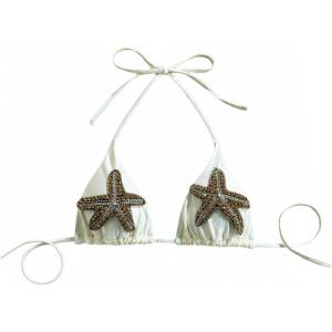 image:imageMakeMeChic Womens Rhinestone Starfish Bikini Top Halter Tie Backless Swimsuit Tops SwimwearBeige