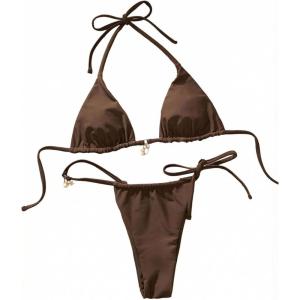 image:imageMakeMeChic Womens Summer Beach 2 Piece Bathing Suit Metallic Seashell Starfish Halter Cheeky Bikini SetsBrown