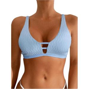 image:imageMakeMeChic Womens Textured Bikini Top Cut Out Summer Bathing Suit Swim TopsBlue