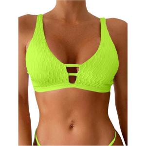 image:imageMakeMeChic Womens Textured Bikini Top Cut Out Summer Bathing Suit Swim TopsGreen