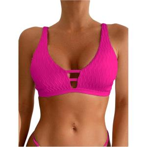 image:imageMakeMeChic Womens Textured Bikini Top Cut Out Summer Bathing Suit Swim TopsHot Pink